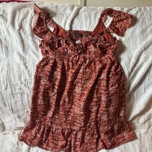 Very J Women's Brown White Abstract Sleeveless Ruffle babydoll dress Size L